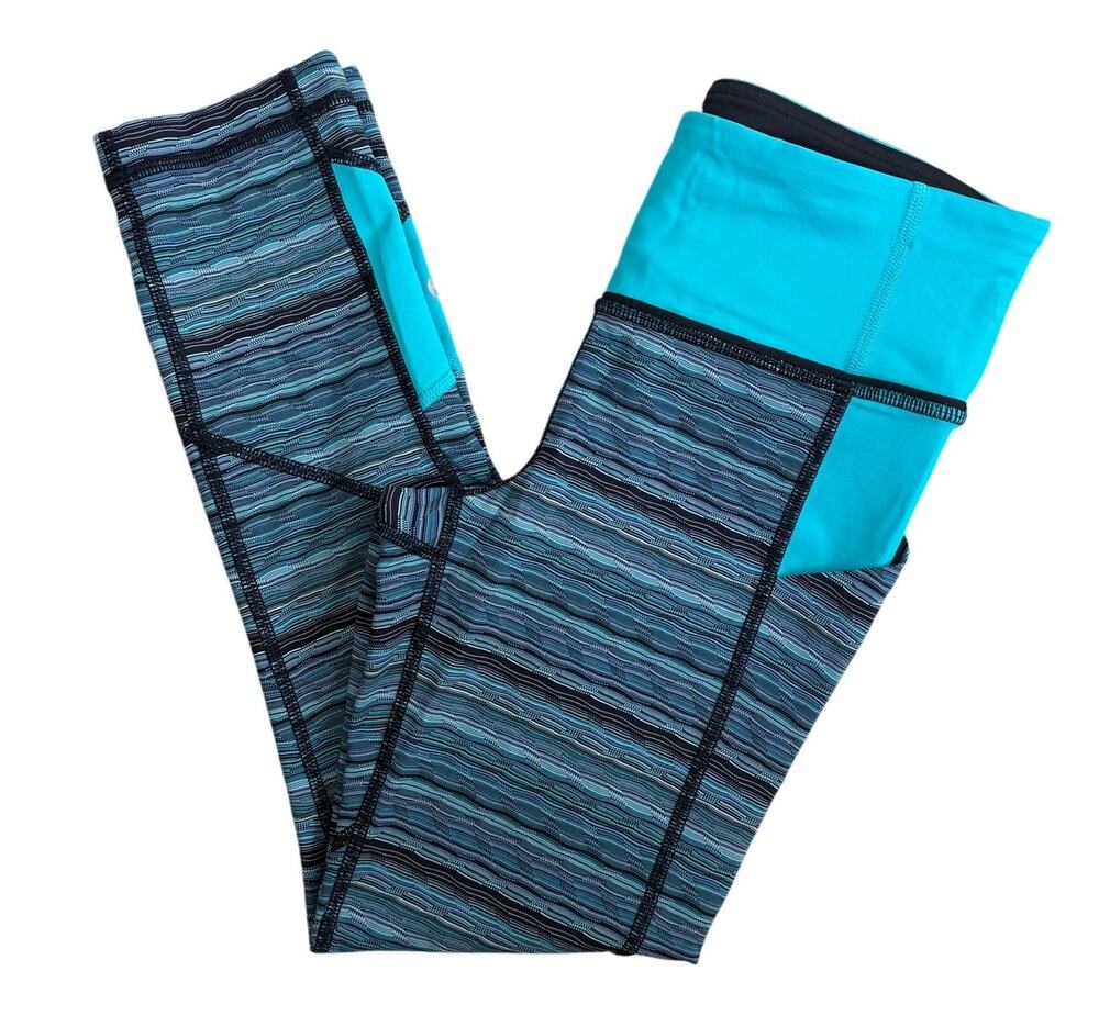 Lululemon Teal Blue Striped Leggings Size 2